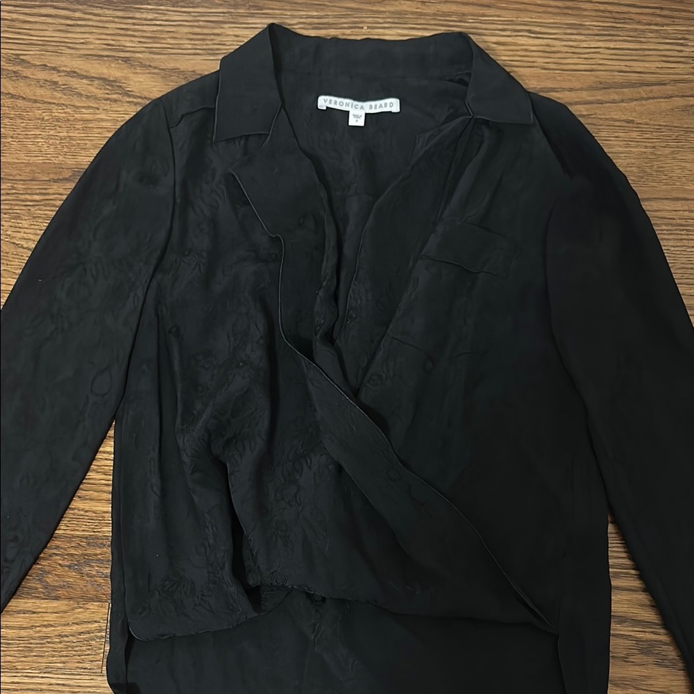 Veronica Beard Black Long Sleeve Wrap Button Down Shirt